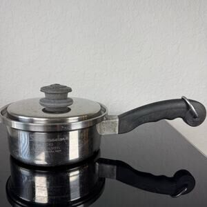 Vtg Saladmaster 1 Qt Saucepan Pot 6 1/2” Wide Stainless Cookware w/Vapo Lid USA